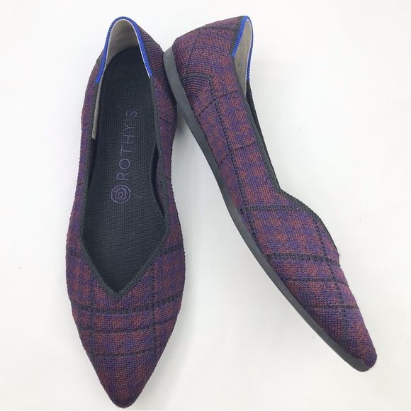 Rothy’s The Point Cranberry Plaid Winter Berry Textile Ballet Flats - Picture 5 of 16